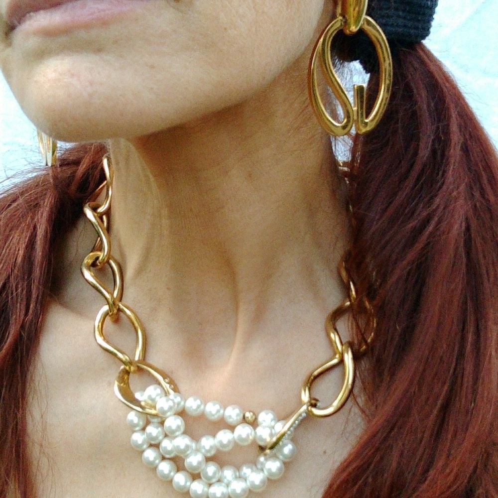 Swarovski Chunky Gold Chain w/Pearls Necklace - Picture 5 of 7